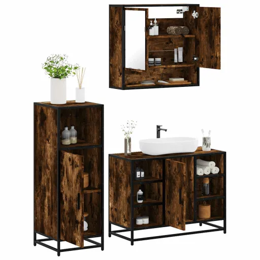 Set de Muebles Baño 3 Pzas Madera Contrachapada Roble Ahumado