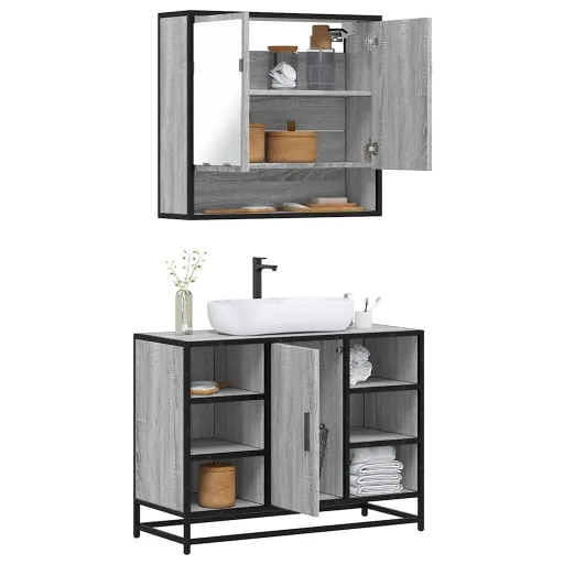 Set de Muebles de Baño 2 Pzas Madera Contrachapada Gris Sonoma
