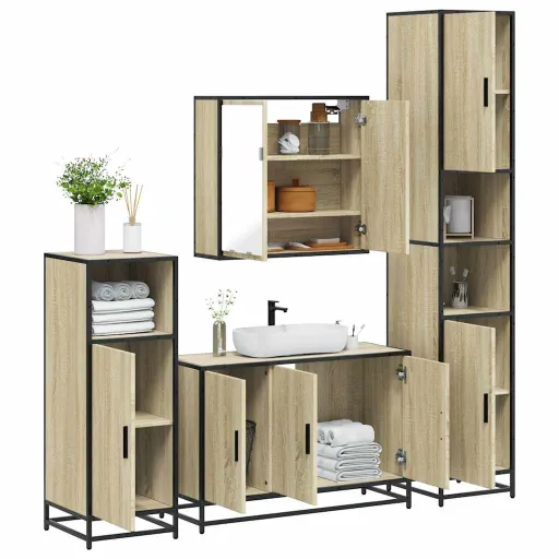 Juego de Muebles de Baño 4 Pzas Contrachapada Roble Sonoma