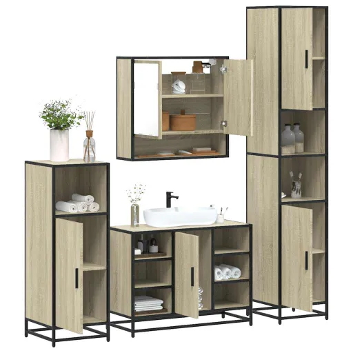 Juego de Muebles de Baño 4 Pzas Contrachapada Roble Sonoma