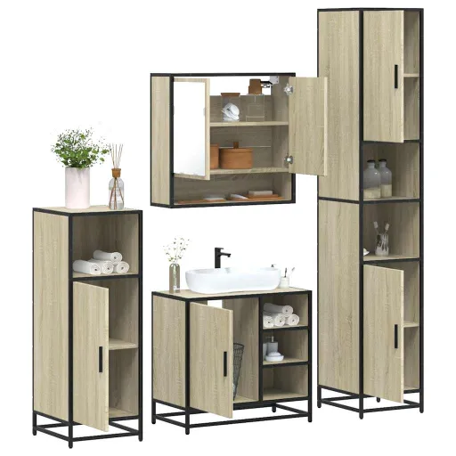 Juego de Muebles de Baño 4 Pzas Contrachapada Roble Sonoma