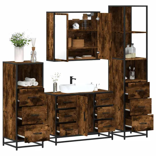 Set de Muebles Baño 4 Pzas Madera Contrachapada Roble Ahumado