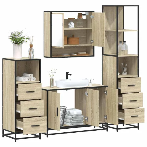 Juego de Muebles de Baño 4 Pzas Contrachapada Roble Sonoma