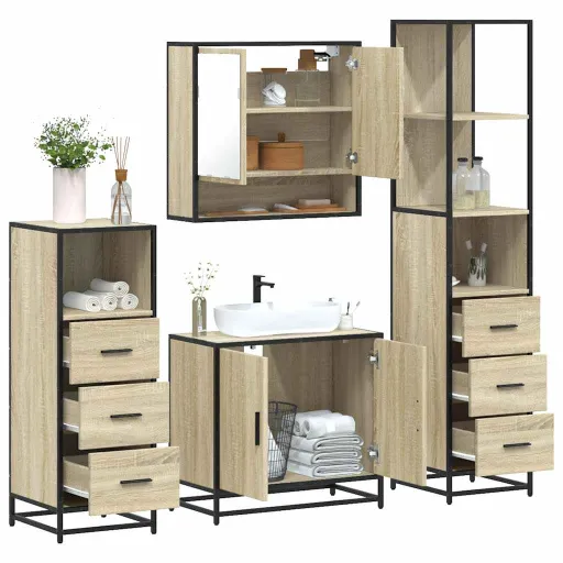 Juego de Muebles de Baño 4 Pzas Contrachapada Roble Sonoma