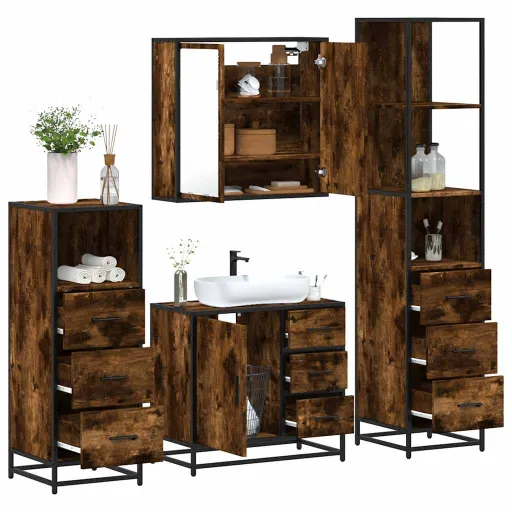 Set de Muebles Baño 4 Pzas Madera Contrachapada Roble Ahumado