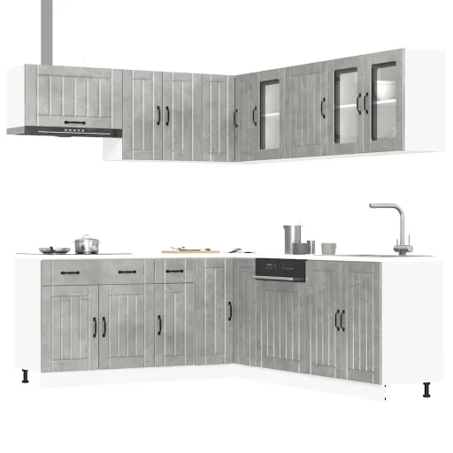 Mueble Cocina Lucca Gris Hormigón 11 Pzas Madera Contrachapada