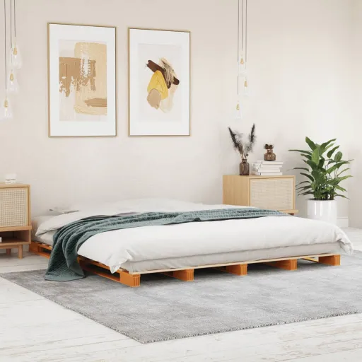 Cama de Palets Madera Maciza de Pino Marrón Cera 180x200 cm