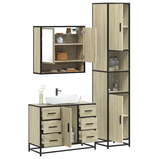 Set de Muebles de Baño 3 Pzas Madera Contrachapada Roble Sonoma