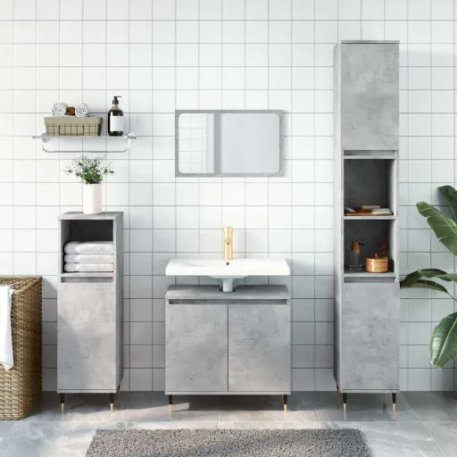 Armario de Baño Madera de Ingeniería Gris Hormigón 58x33x60 cm