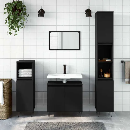 Armario de Baño Madera de Ingeniería Negro 58x33x60 cm