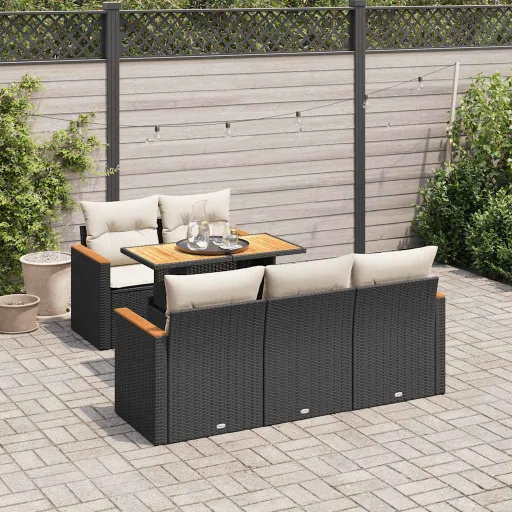 Set Sofás Jardín y Cojines 6 Pzas Ratán Sintético Acacia Negro