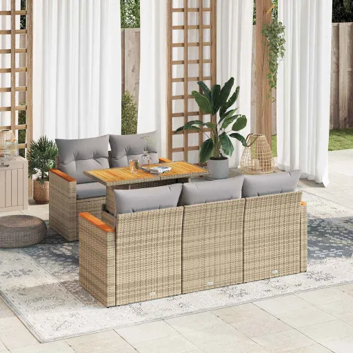 Set Sofás Jardín y Cojines 6 Pzas Ratán Sintético Acacia Beige