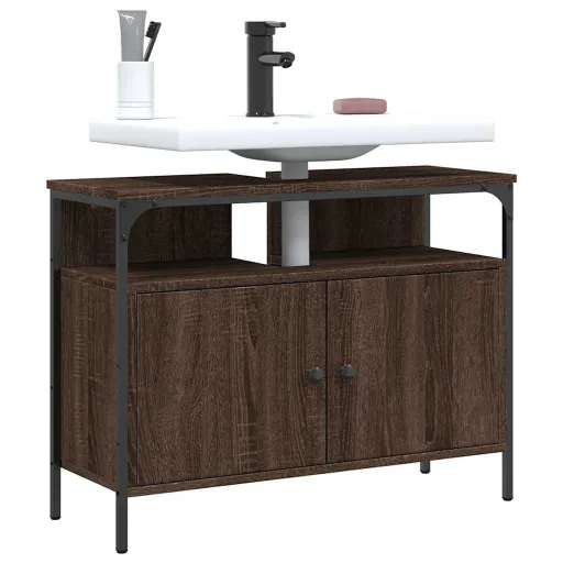 Armario Lavabo Baño Madera Ingeniería Roble Marrón 80x30x60 cm