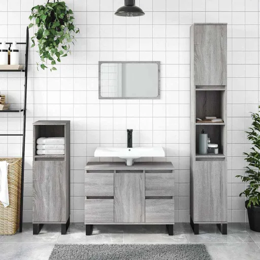 Mueble de Baño Madera de Ingeniería Gris Sonoma 80x33x60 cm