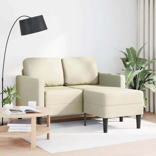 Sofá de 2 Plazas Con Chaise Longue en Forma de L Crema 125 cm