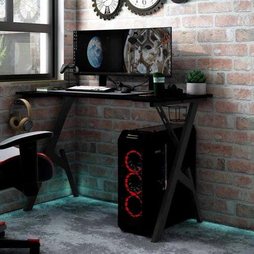 Escritorio Gaming Con Patas en Forma de Y Negro 90x60x75 cm