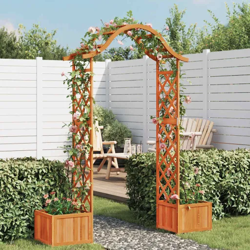 Pérgola de Jardín Con Jardinera Madera Maciza de Abeto