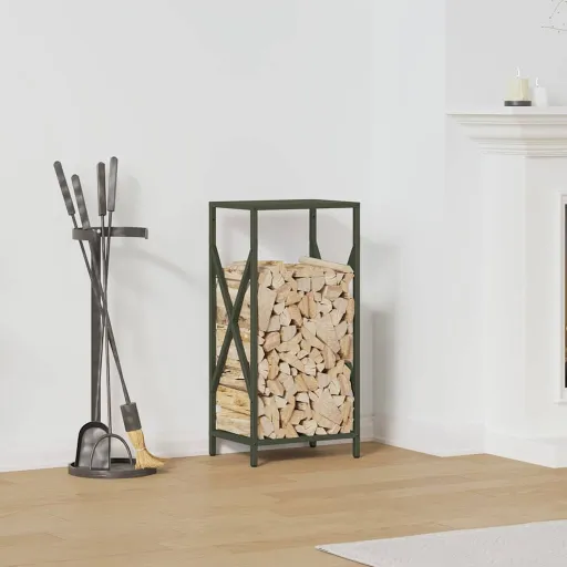 Leñero Verde Oliva 34x25x70 cm Acero Laminado en Frío
