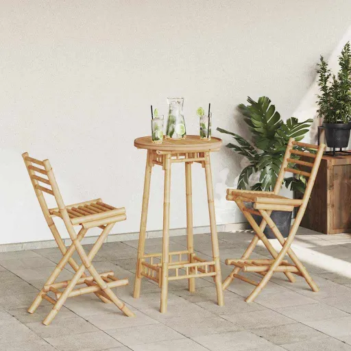 Conjunto de Bar Para Exterior de 3 Piezas Plegable de Bambú