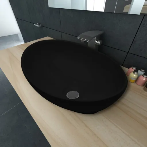 Lavabo Ovalado de Cerámica Negro 40x33 cm