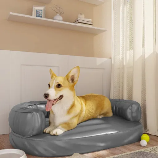 Cama Para Perros de Espuma Cuero Sintético Gris 75x53 cm