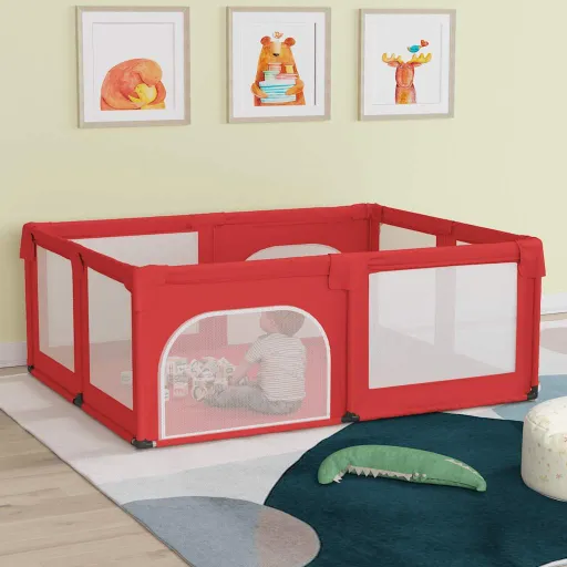 Parque Para Bebés Con 2 Puertas Tela Oxford Rojo