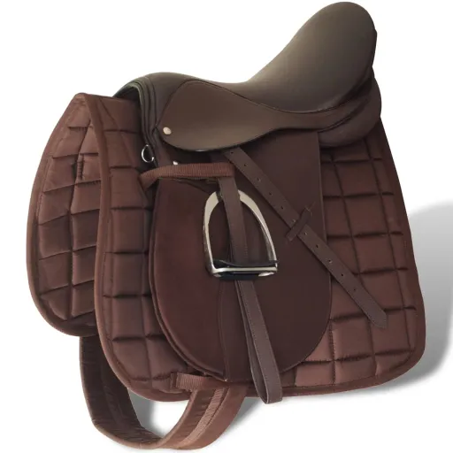 Set de Montura de Caballo de 17.5" y Cuero Marrón 12 cm, 5 en 1