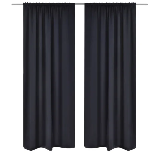 2 Cortinas Negras Oscuras Con Jaretas, Blackout 135 x 245 cm