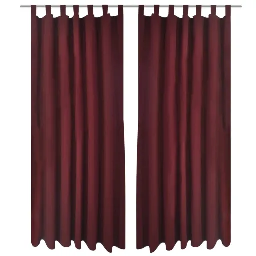 2 Cortinas Micro-Satinadas Con Trabillas Color Burdeos, 140 x 245 cm