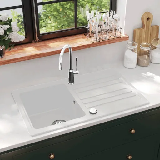 Fregadero Reversible Blanco de Granito Una Cubeta Escurridor