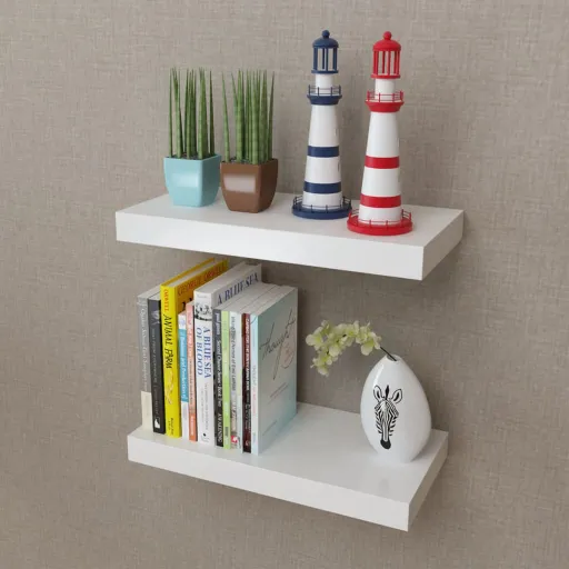 Estantes Flotantes de Pared 2 Uds MDF Blanco Para Libros/DVD