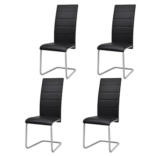 Sillas de Comedor Voladizas 4 Unidades Cuero Sintético Negro