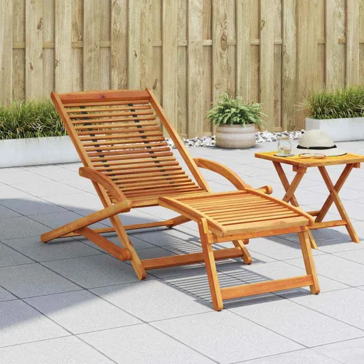 Tumbona de Jardín Con Reposapiés de Madera Maciza de Acacia