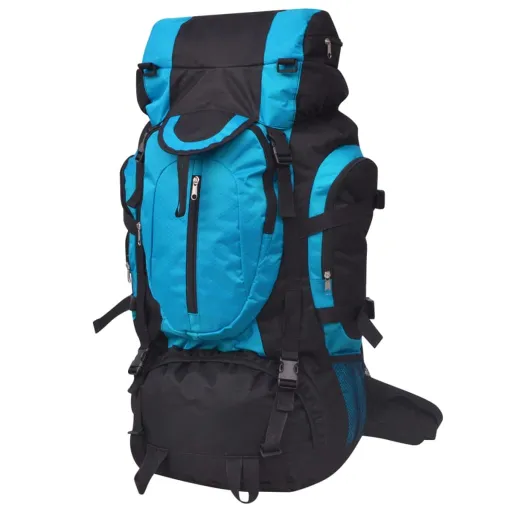 Mochila de Senderismo XXL Negro y Azul 75 l