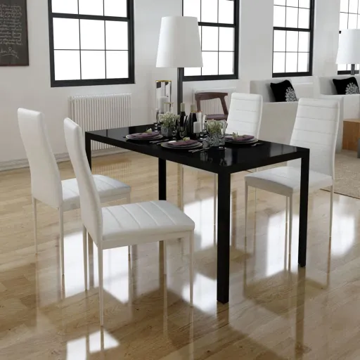 Conjunto de Mesa de Comedor 5 Piezas Blanco y Negro