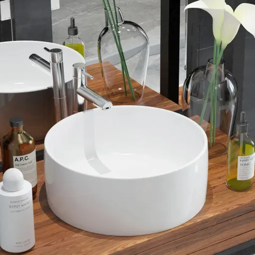 Lavabo Redondo de Cerámica Blanco 40x15 cm