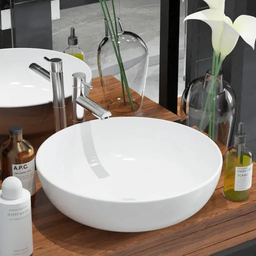 Lavabo Redondo de Cerámica Blanco 41,5x13,5 cm