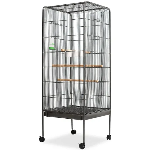 Jaula Para Pájaros Con Techo de Acero Negro 54x54x146 cm