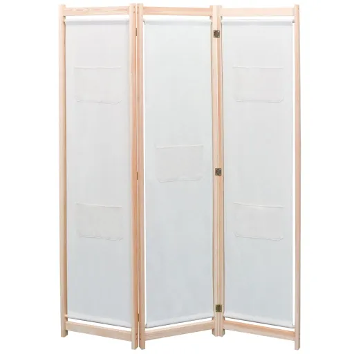 Biombo Divisor de 3 Paneles de Tela Color Crema 120x170x4 cm