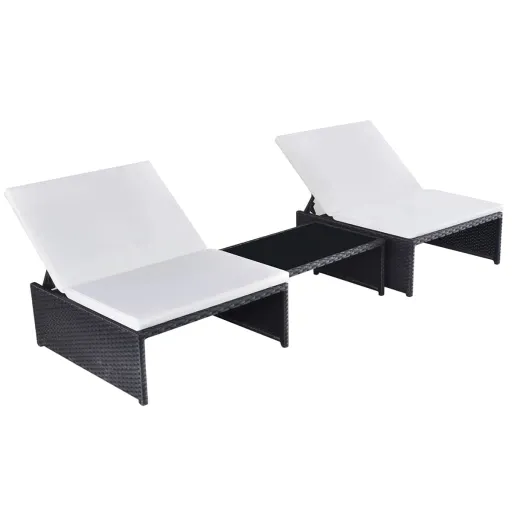 Sillas de Jardín Reclinables Con Mesa 2 Uds Ratán PE Negro