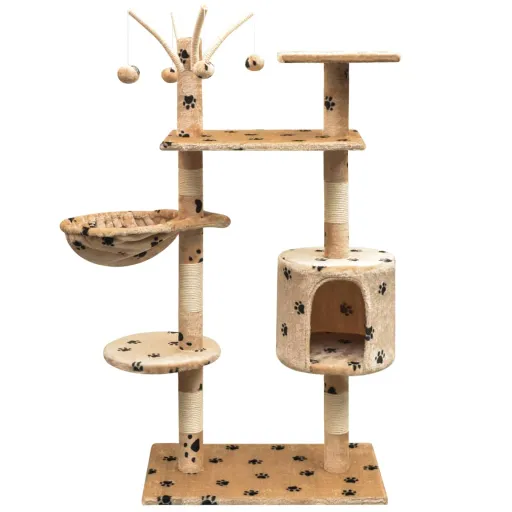 Rascador Para Gatos Poste Rascador de Sisal 125cm Huellas Beige