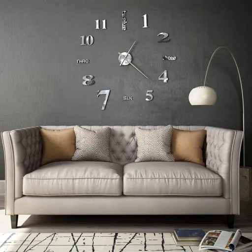Reloj de Pared 3D de Diseño Moderno 100 cm XXL Plateado