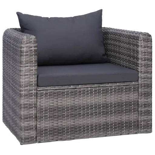 Silla de Jardín Con Cojines Ratán Sintético Gris
