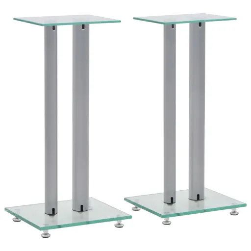 Soportes Altavoz Vidrio Templado Diseño 2 Pilares Plata 2 Uds