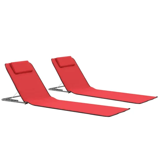 Estera de Playa Plegable 2 Unidade Acero y Tela Rojo