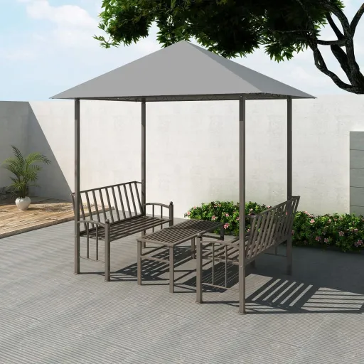 Quiosco Jardín Con Mesa y Bancos Gris Antracita 2,5x1,5x2,4 cm