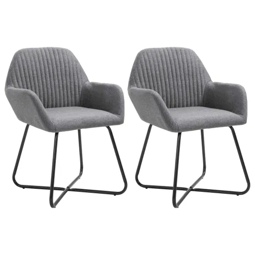 Sillas de Comedor 2 Unidades Tela Gris Oscuro