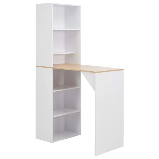 Mesa de Bar Con Estantería Blanca 115x59x200 cm