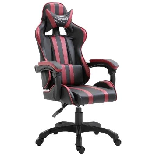 Silla de Gaming de Cuero Sintético Color Vino Tinto
