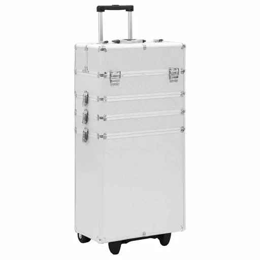 Maletín Trolley de Maquillaje de Aluminio Plateado